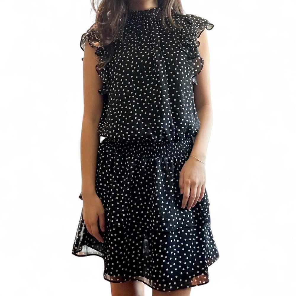 NWT Express Polka Dot Mini Dress with Ruffles in Black and White